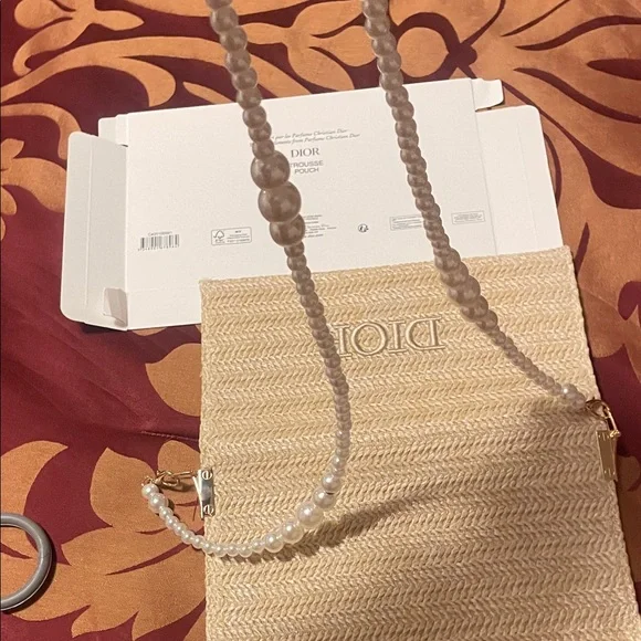 Dior Tan Woven Clutch with Pearl Accent - Picture 15 of 17